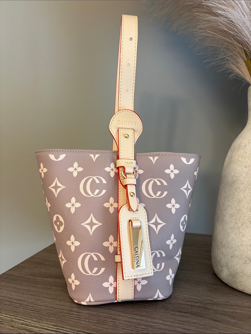 Pink Logo-Print Bucket Bag